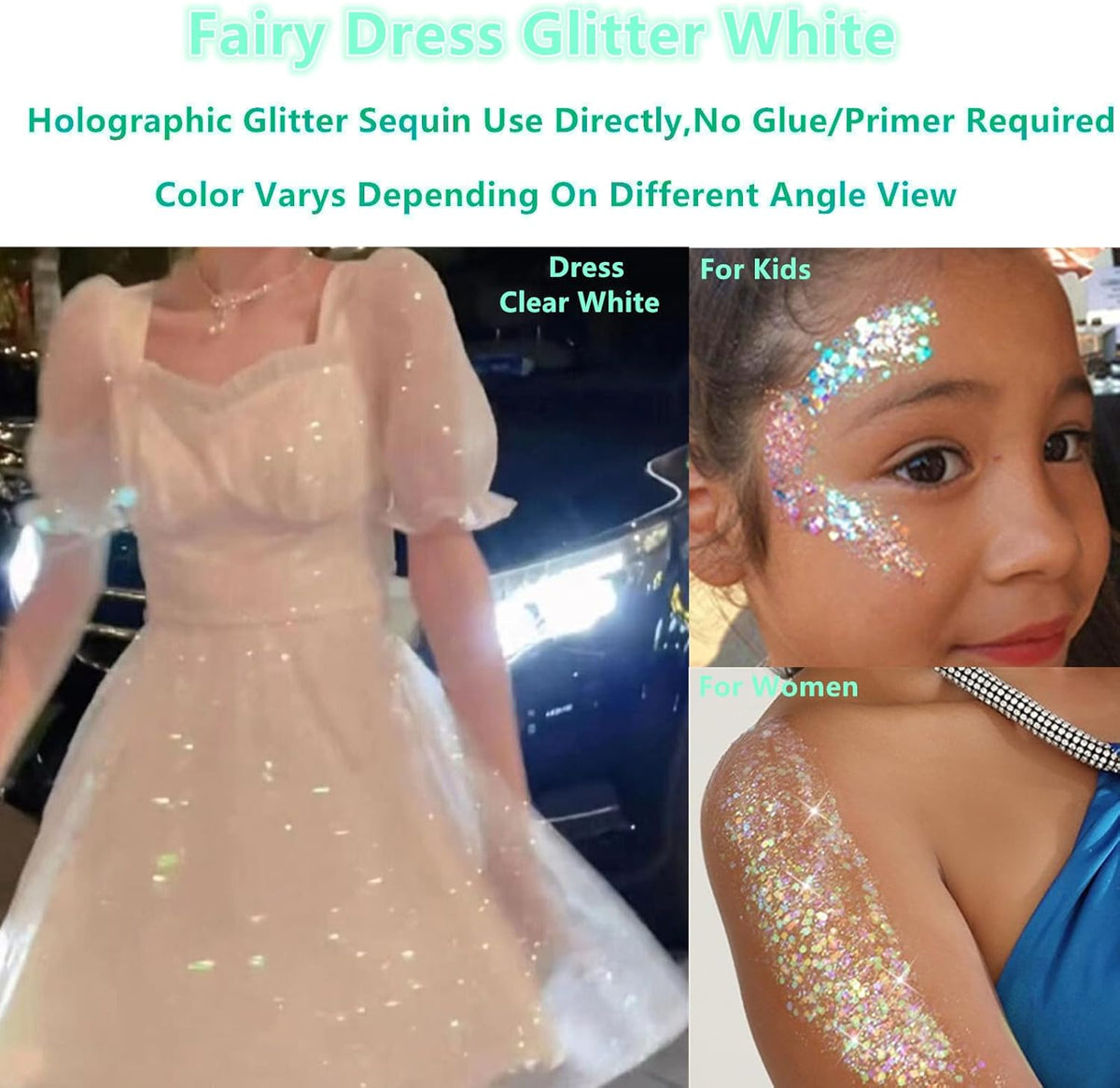 Go Ho Pink and White Body Glitter Set,Singer Concerts Face Glitter Gel Makeup,Holographic Long