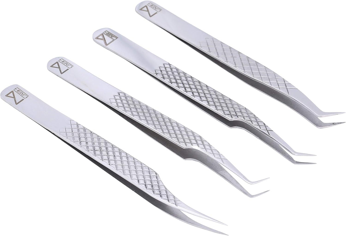 M LASH Eyelash Extension Tweezers (Set of 4) - Professional & Precision Lash Tweezers for Eyelash