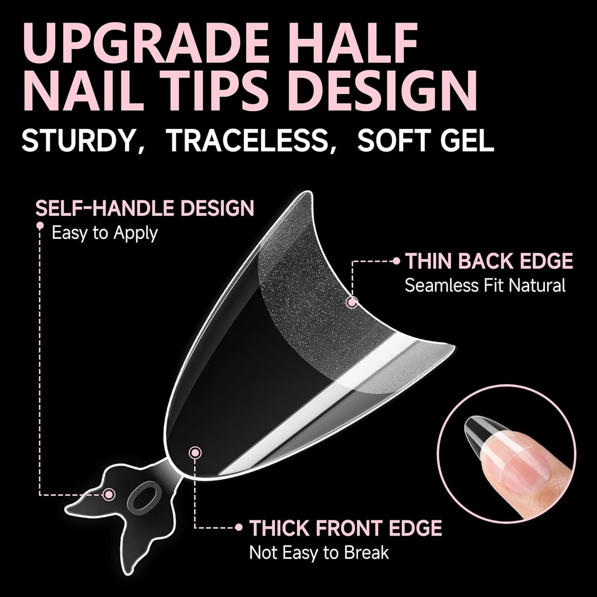 UNA GELLA Almond Shape Nail Tips Half Cover 216pcs Medium Almond Gel Nail Tips Pre-buff Matte Soft
