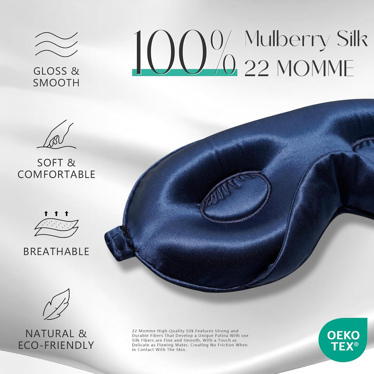 ZIMASILK Adjustable 22 Momme 100% Mulberry Silk Sleep Mask, Upgraded 3D Contoured Cup Eye Mask for