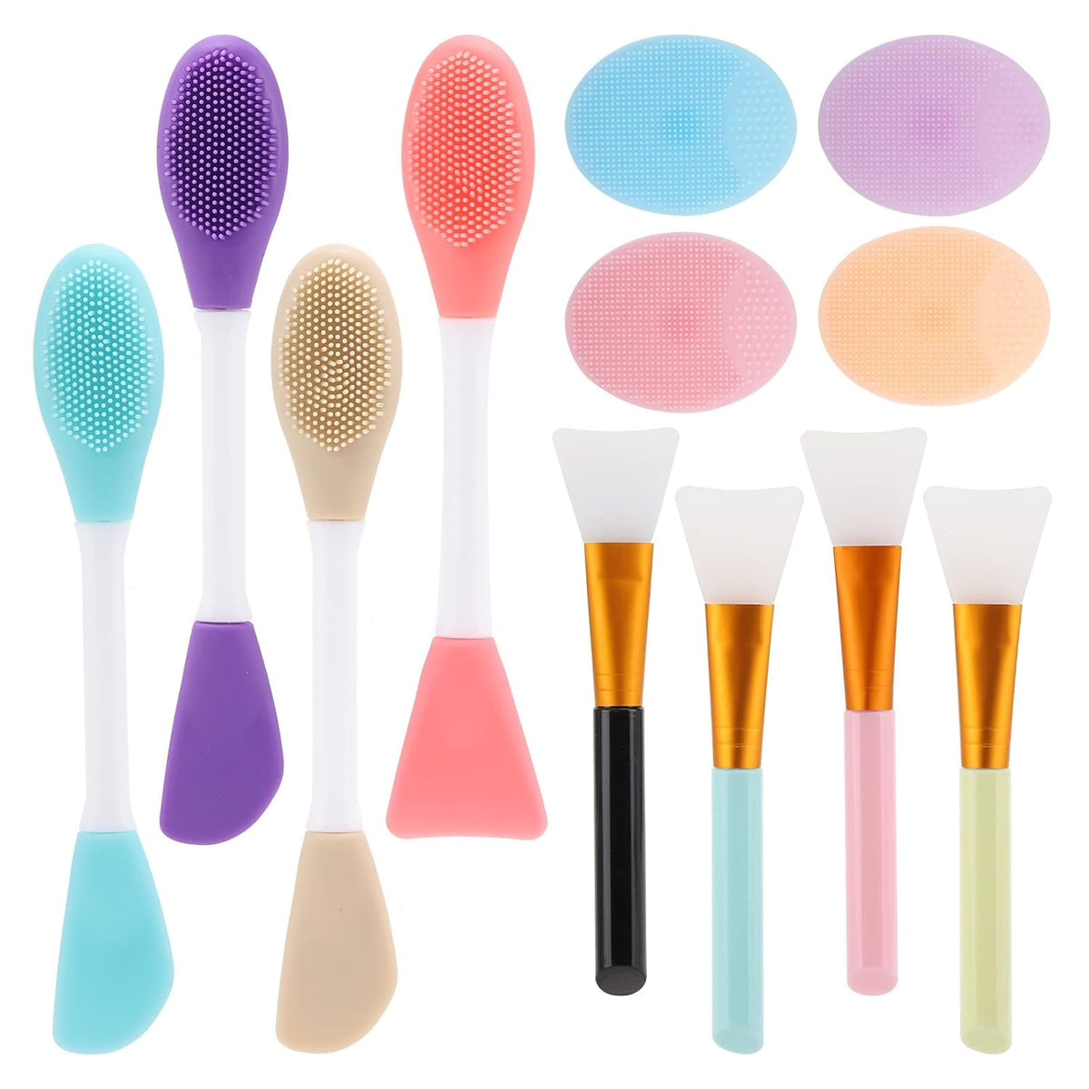 Silicone Facial Mask Applicator - 4 Pcs Face Scrubber, 2 in 1 Face Mask Brush, Lip Exfoliator