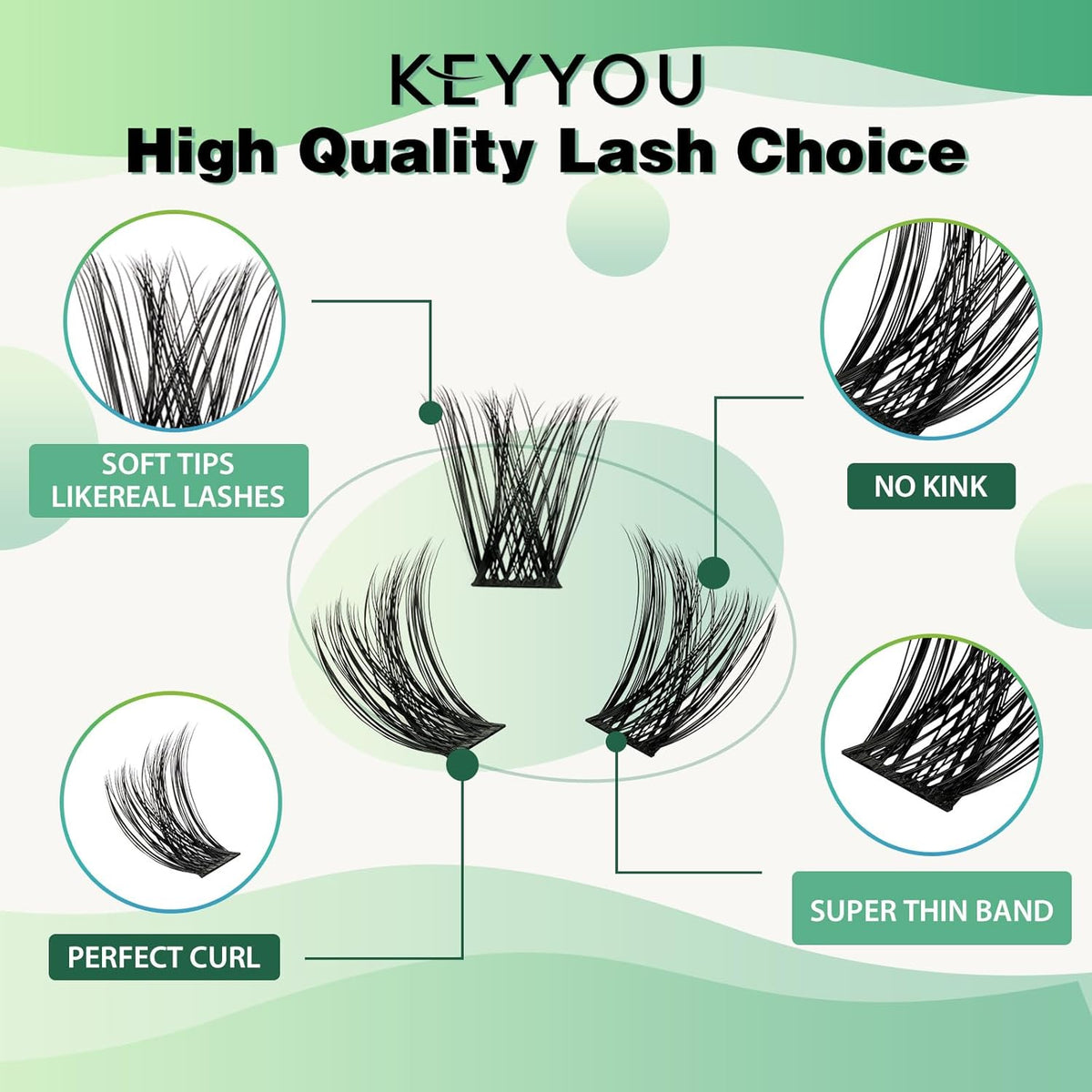 Lash Clusters 96pcs Individual Lashes Y01 D Curl 10mm Eyelash Clusters KEYYOU Volume Wispy Lash