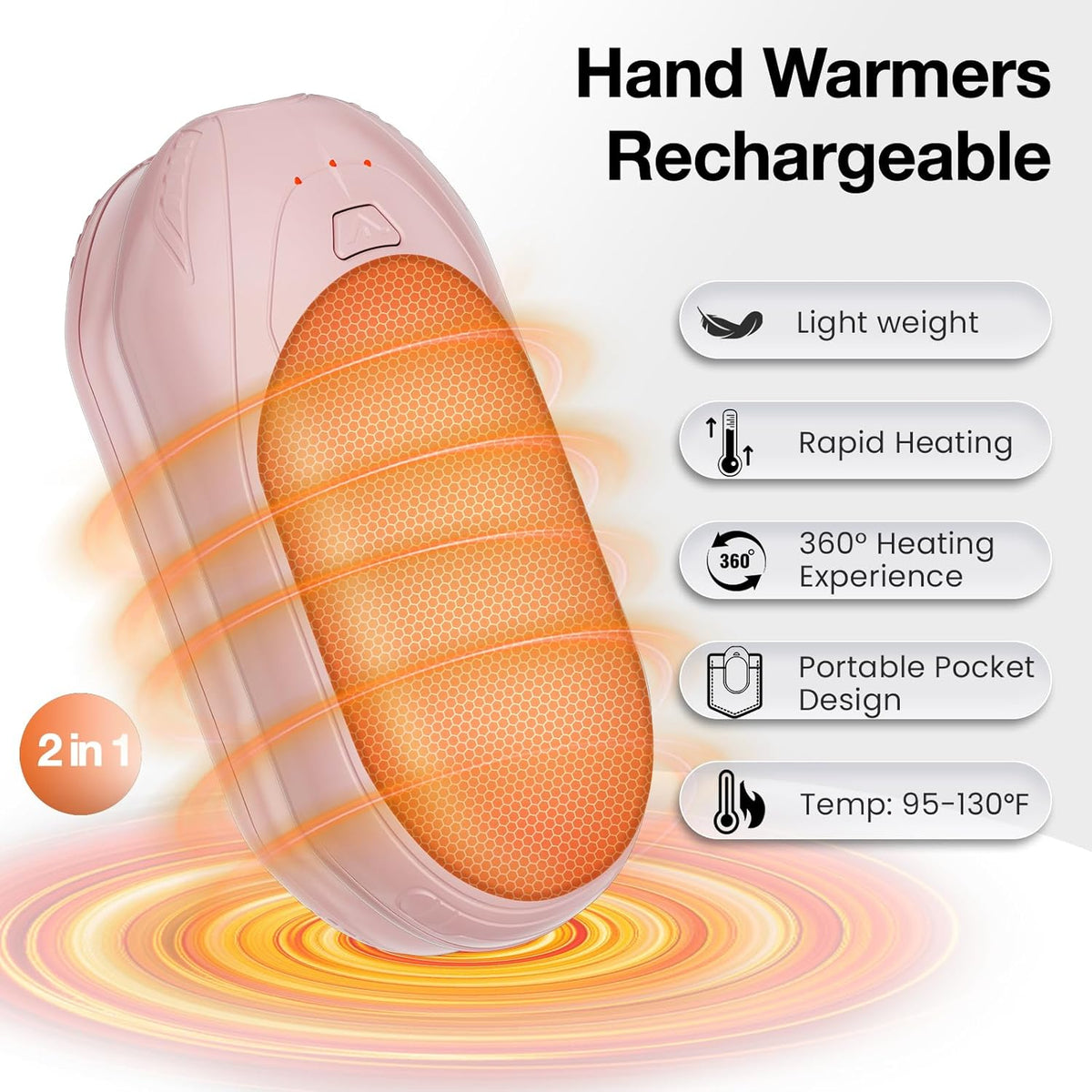 AI Hand Warmers Rechargeable 2 Pack, AI Smart Chips Electric Hand Warmers, 20Hrs Long Safe Heat