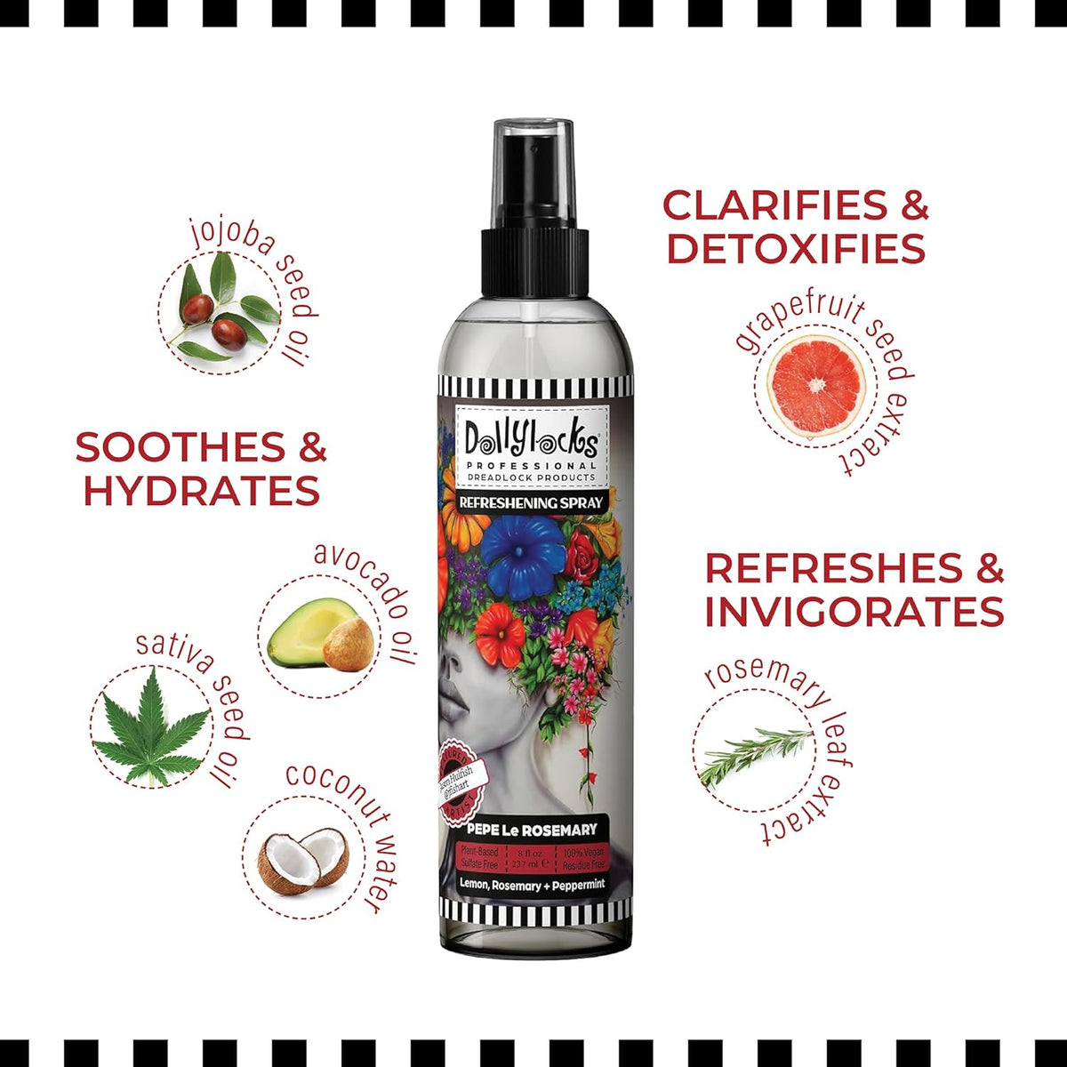 Dollylocks Dreadlock Refreshening Spray for Locs - Pepe Le Rosemary, Peppermint Lemon and Rosemary