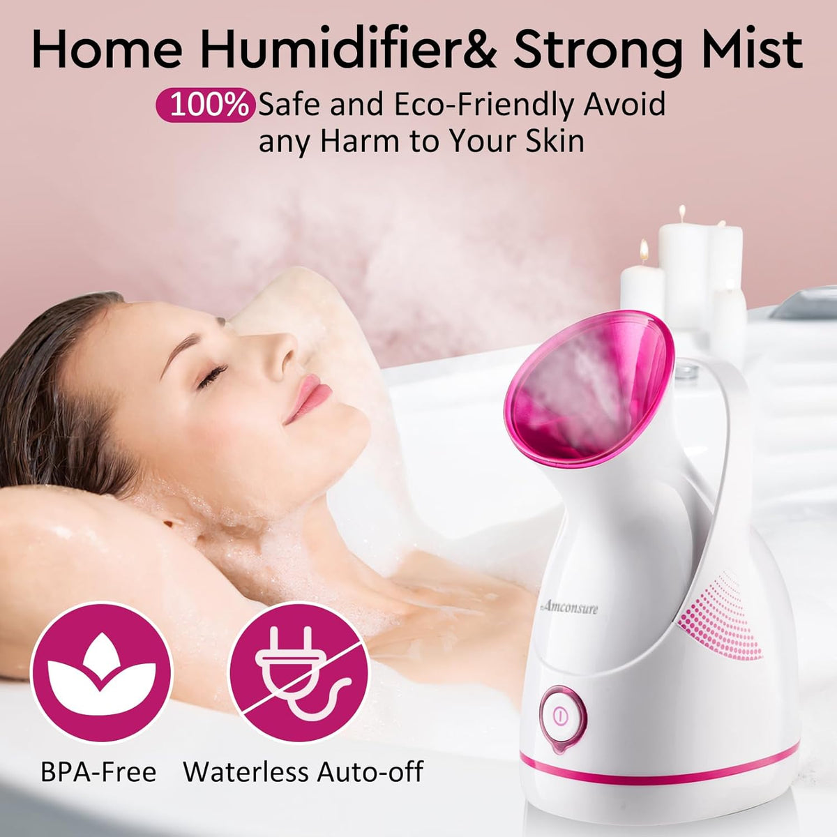 Amconsure Facial Steamer - Nano Ionic Face Steamer Warm Mist Steamer for Home Sauna SPA, Humidifier