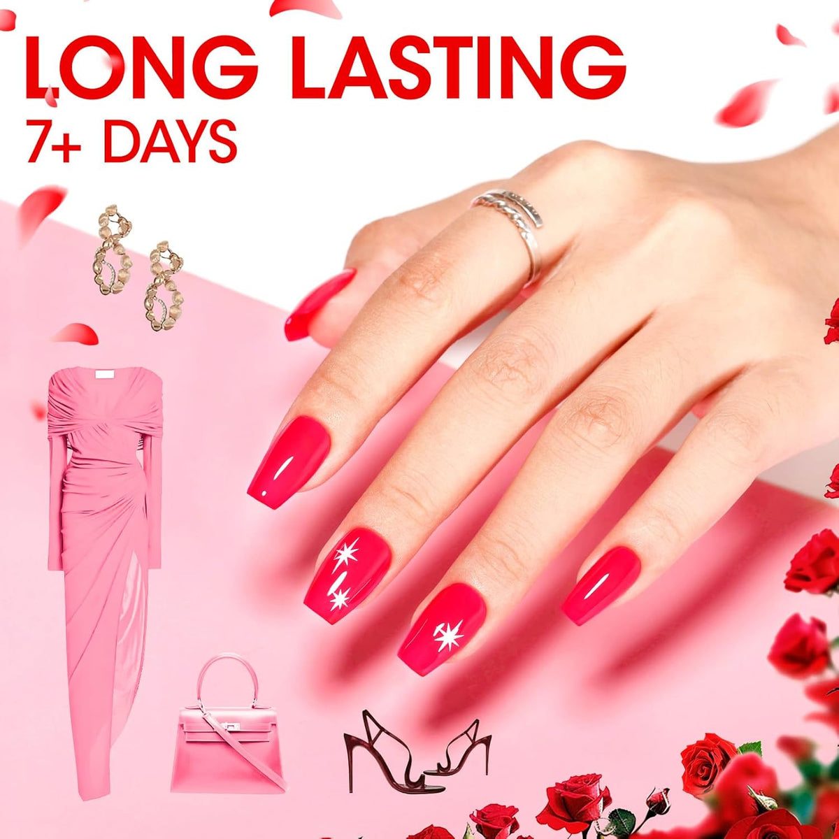 GELLEN Red Pink Nail Polish, Quick Air Dry Natural Traditional Regular Nail Polish Bright Red Hot
