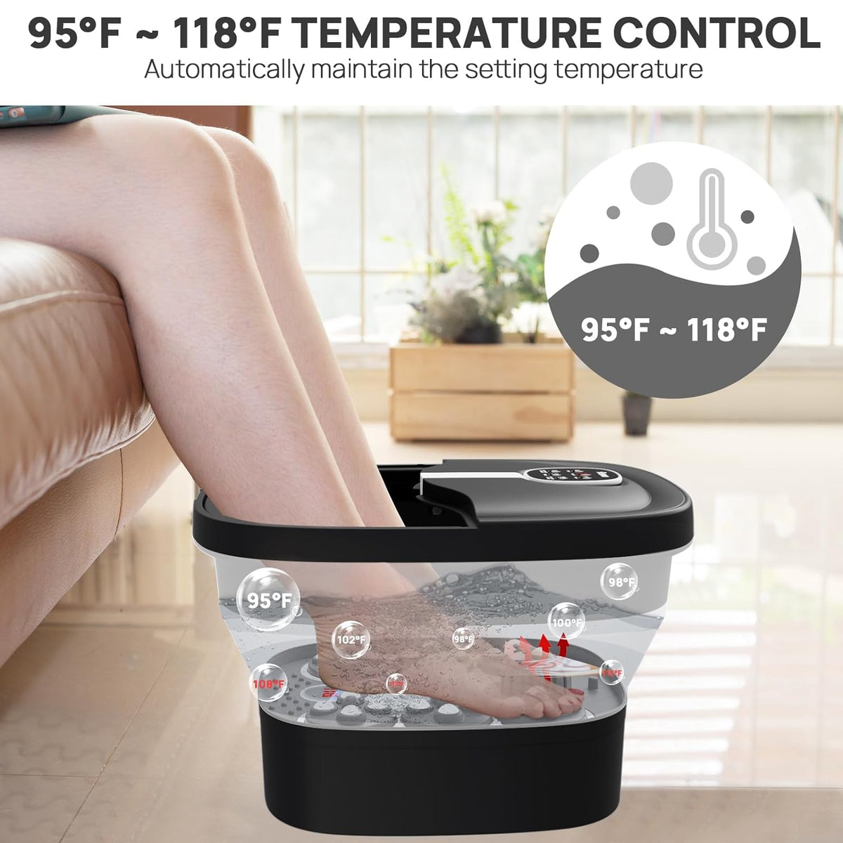HOSPAN Collapsible Foot Spa Electric Rotary Massage, Foot Bath with Heat, Bubble, Remote, and 24