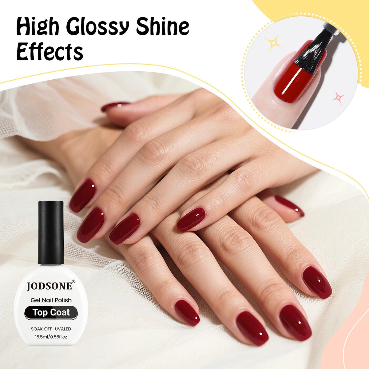JODSONE 2Pcs 16.5ml Gel Top Coat No Wipe Clear Glossy Shine Finish Long Lasting No Soak Off Nail