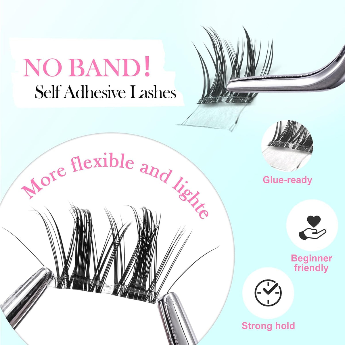 GAQQI Self Adhesive Eyelashes Clusters, No Glue Lash Clusters 10-16mm Dense & Volume Spiky Cluster