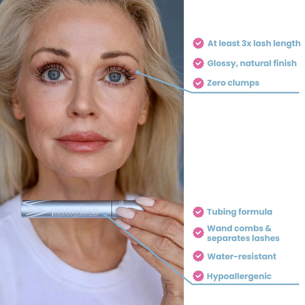 PrimeLash Mascara for Older Women – Volumizing, Incredible Length in 2 Coats – Long-Stay, Zero