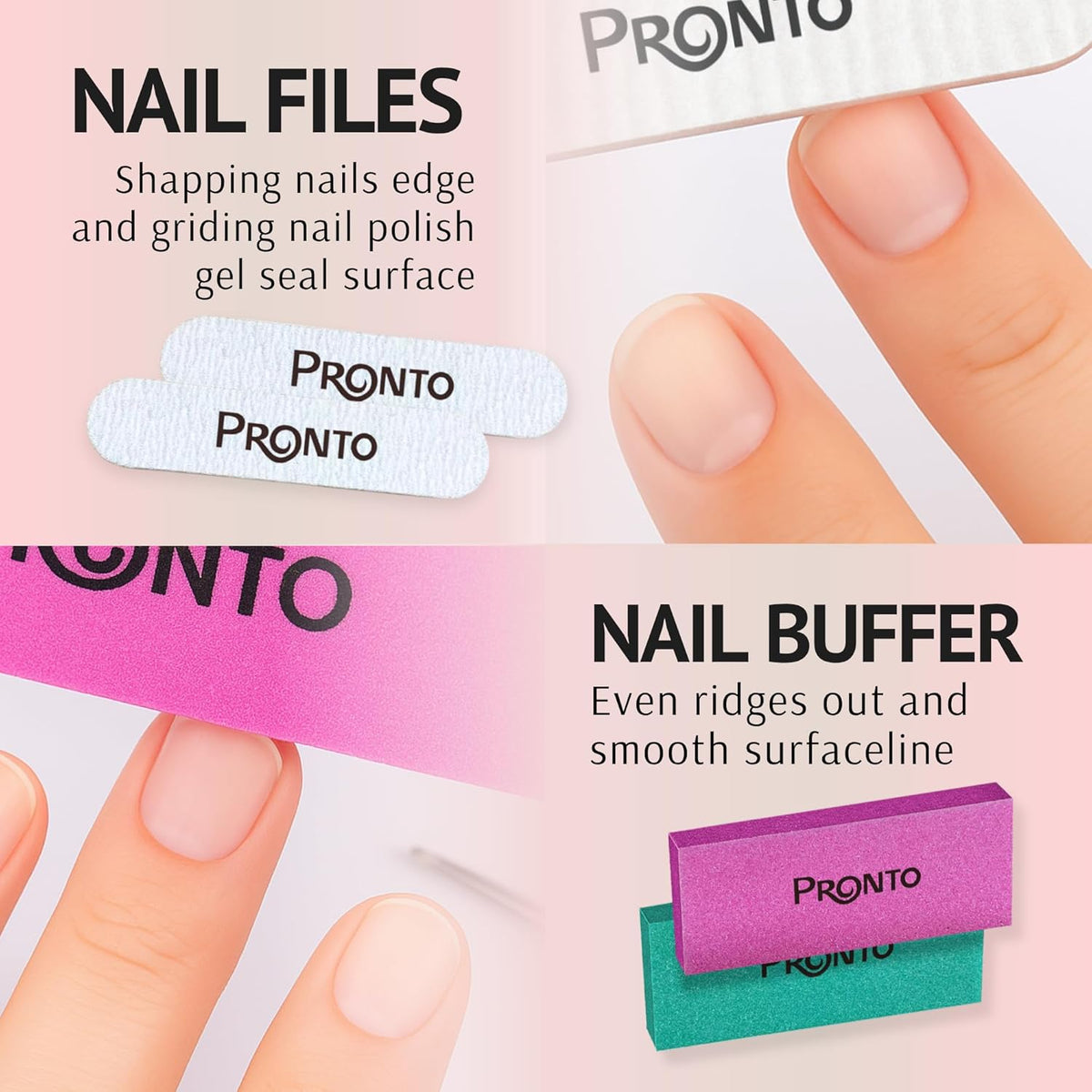 Pronto Acetone Nail Polish Remover 8 Fl Oz with Manicure Kit - Includes Nail File, Buffer, Pusher