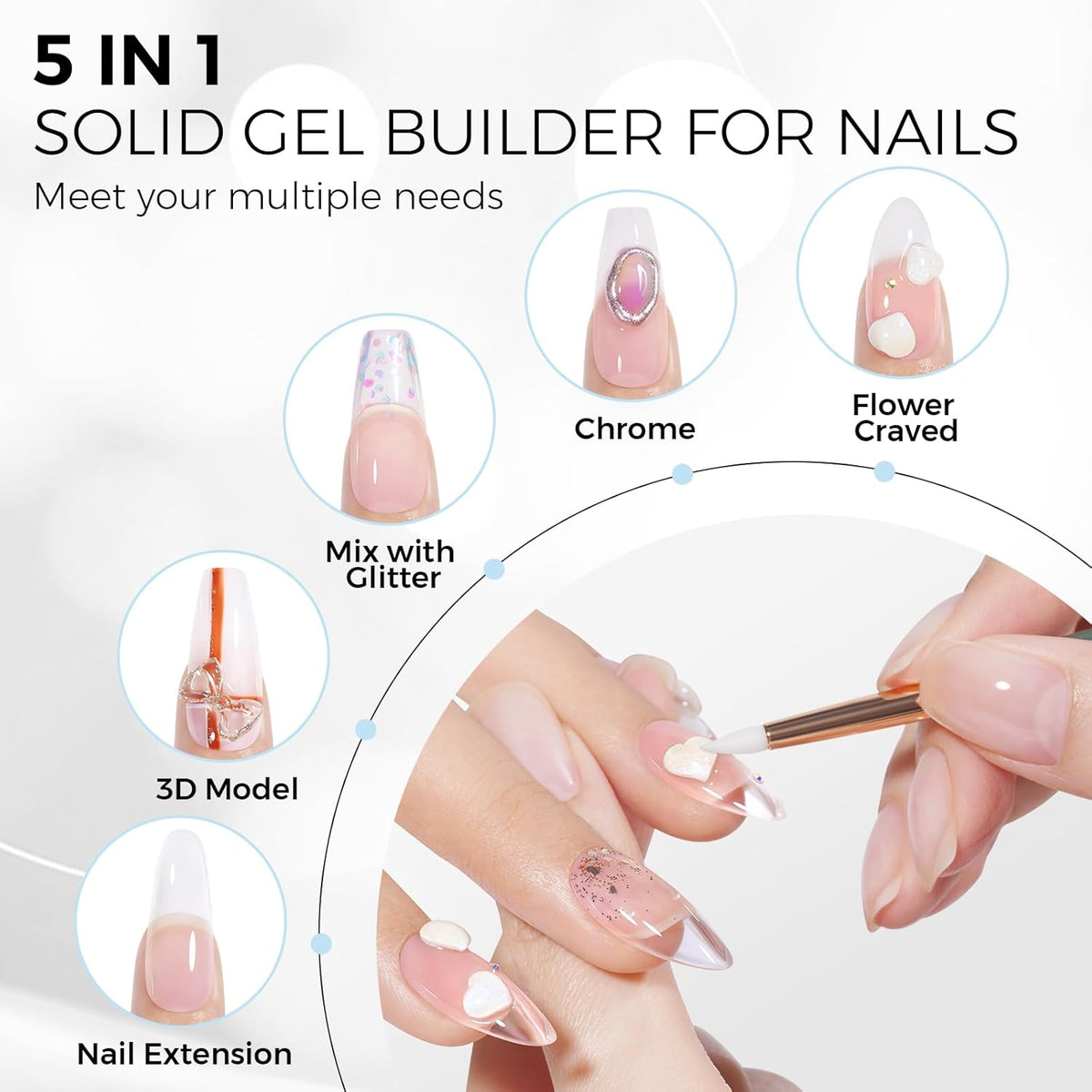 TOMICCA Hard Gel 3D Gel Nail Art Solid Builder Gel for Nails 50g 3D Nail Gel Sculpting Gel for Nail