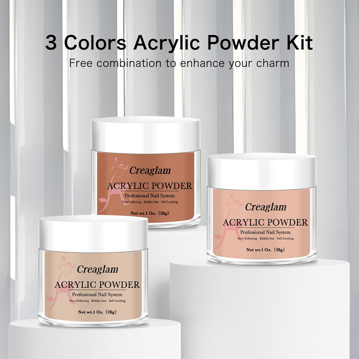 Super Acrylic Powder 28g: 3Pcs Large Capacity Bruschetta Tuscany Nail Polymer for 3D Art Carving