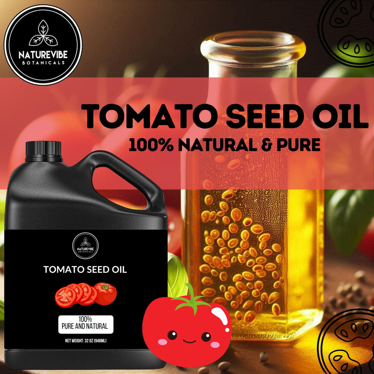 Naturevibe Botanicals Tomato Oil 32 Ounces | 100% Pure and Natural | Great for Skin Care and Hair