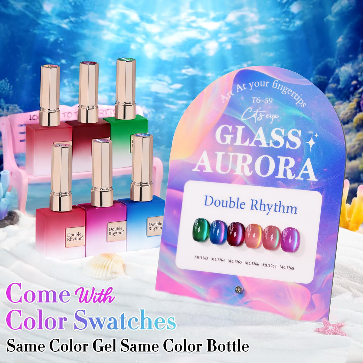 Double Rhythm Cat Eye Gel Nail Polish Set of 6 Same Color Same Bottle 0.5 Oz Shimmer Glitter with