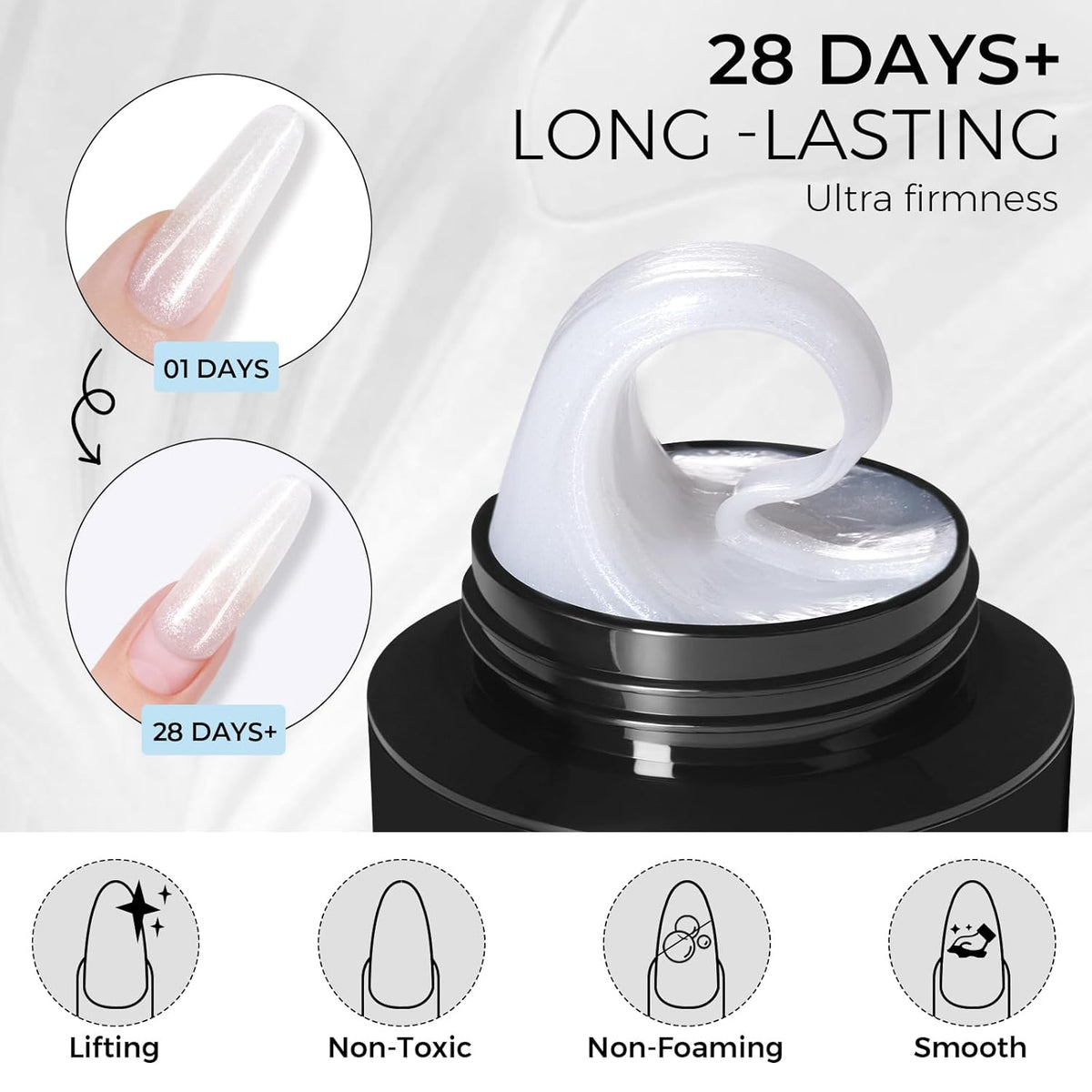 TOMICCA 3D Gel Nail Art, White Sparkles Sculpting Gel for Nail Art 1.76 OZ 3D Nail Hard Gel Nail