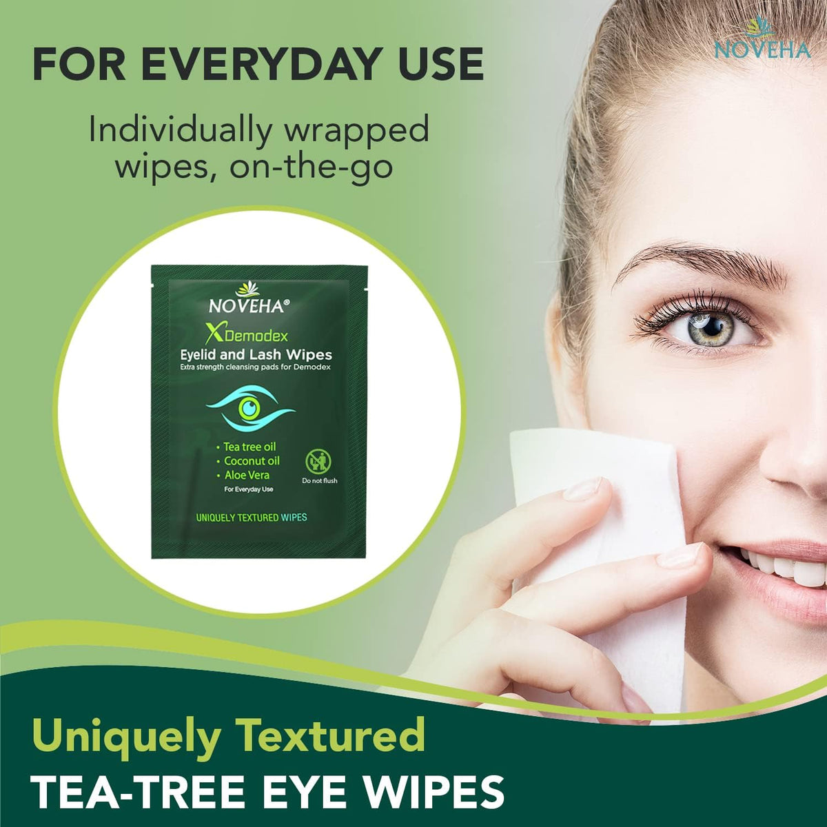 NOVEHA Demodex Eyelid & Lash Wipes | Box of 60 Individually Wrapped Extra Strength Cleansing