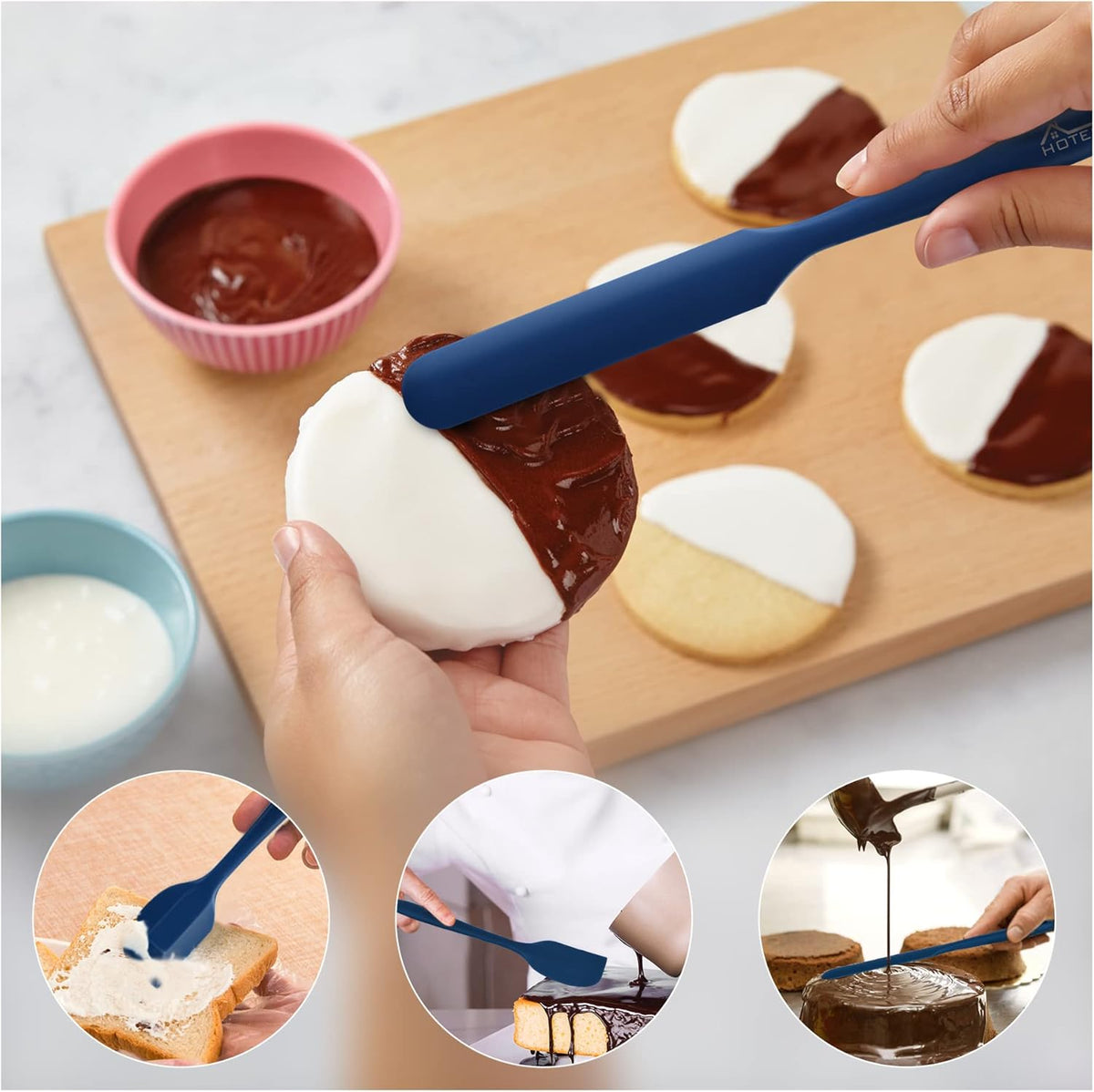 HOTEC 600℉ Heat Resistant BPA-Free Silicone Rubber Spatula Set, Kitchen Cooking Spatulas, Baking