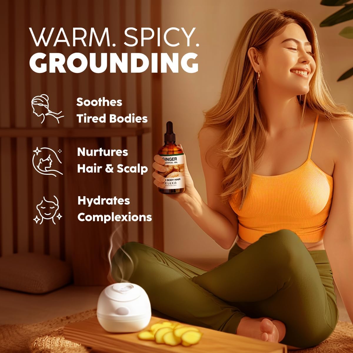 Kukka Ginger Essential Oil for Hair, Skin & Massage - 4 Fl Oz - Enjoy A Warm, Spiced, Ideal for