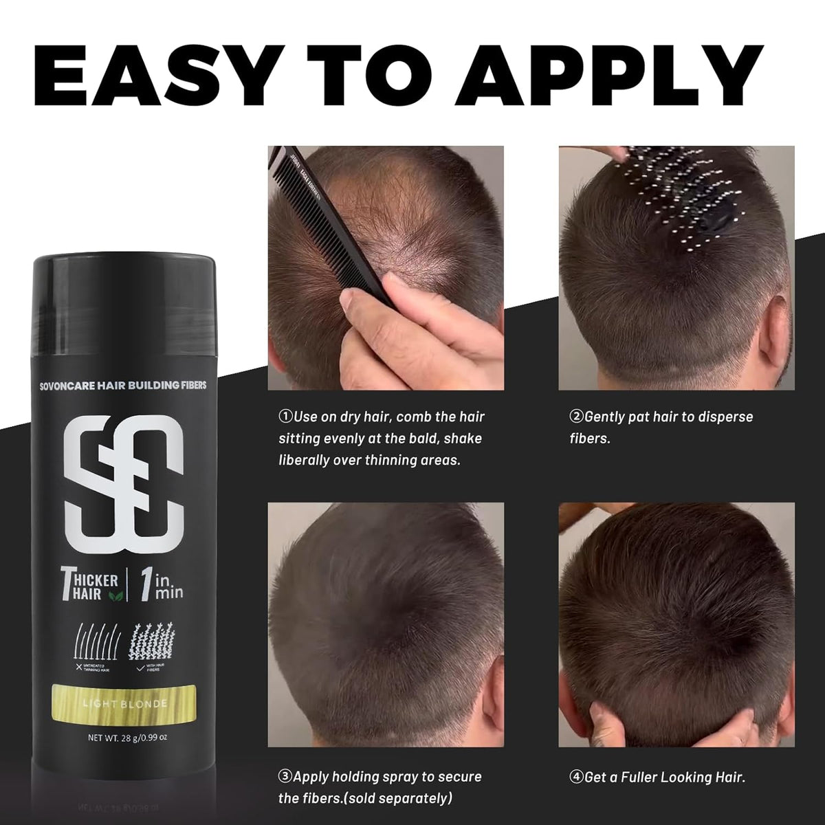 SOVONCARE Hair Fibers for Thinning Hair Light Blonde, Hair Building Fibers for Bald Spots