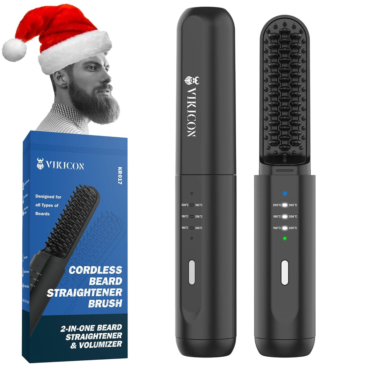 VIKICON Beard Straightener for Men: Cordless Heated Beard Brush for Men, Electric Hot Comb