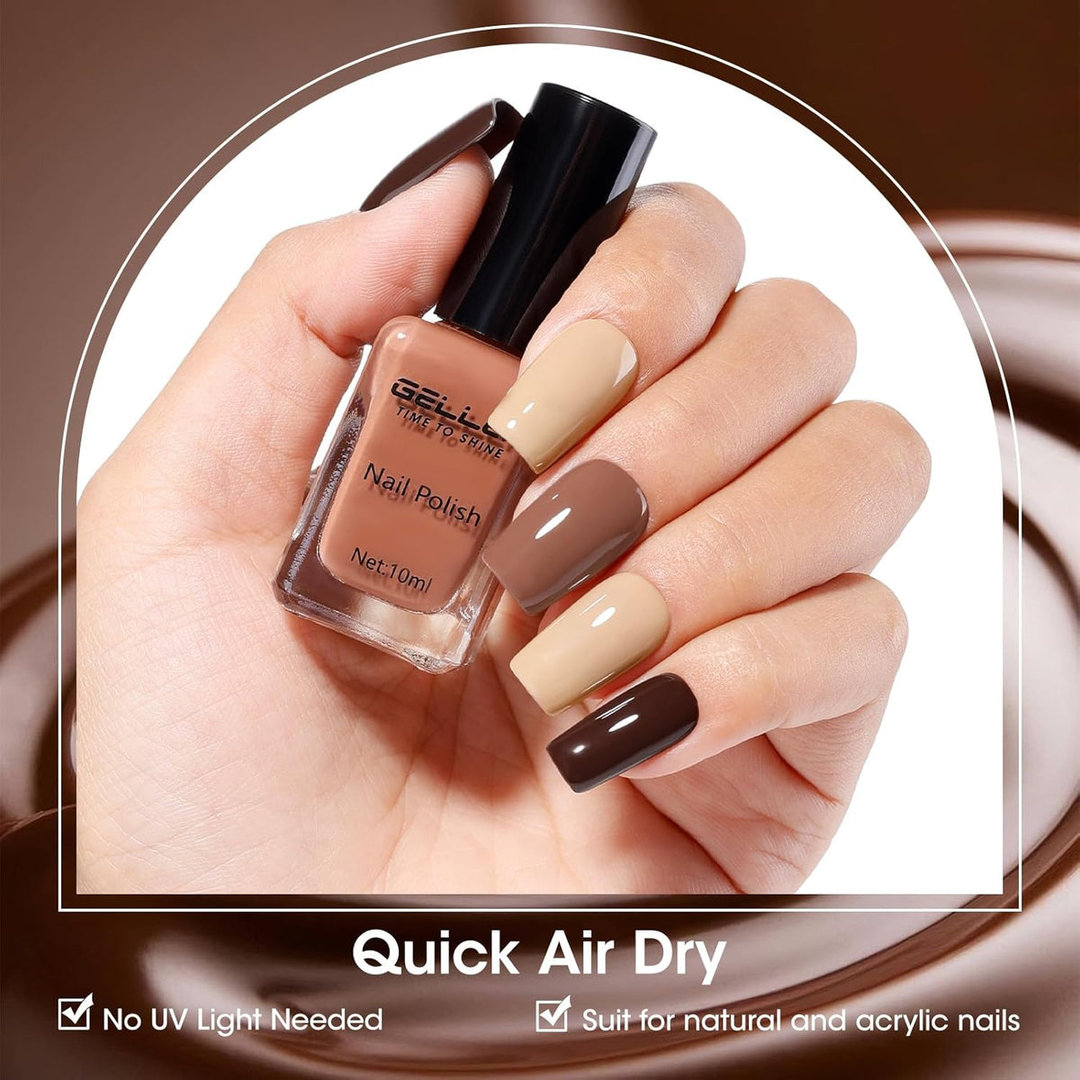 GELLEN Chocolate Brown Nail Polish Set, Fall Winter Brown Regular Nail Polish Quick Air Dry 6