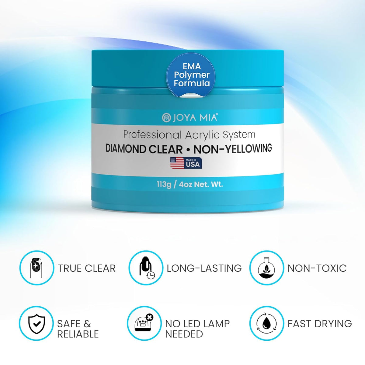 Joya Mia Acrylic Powder for Nails, MMA-Free, Super Adhesion Professional Powder for Flawless &