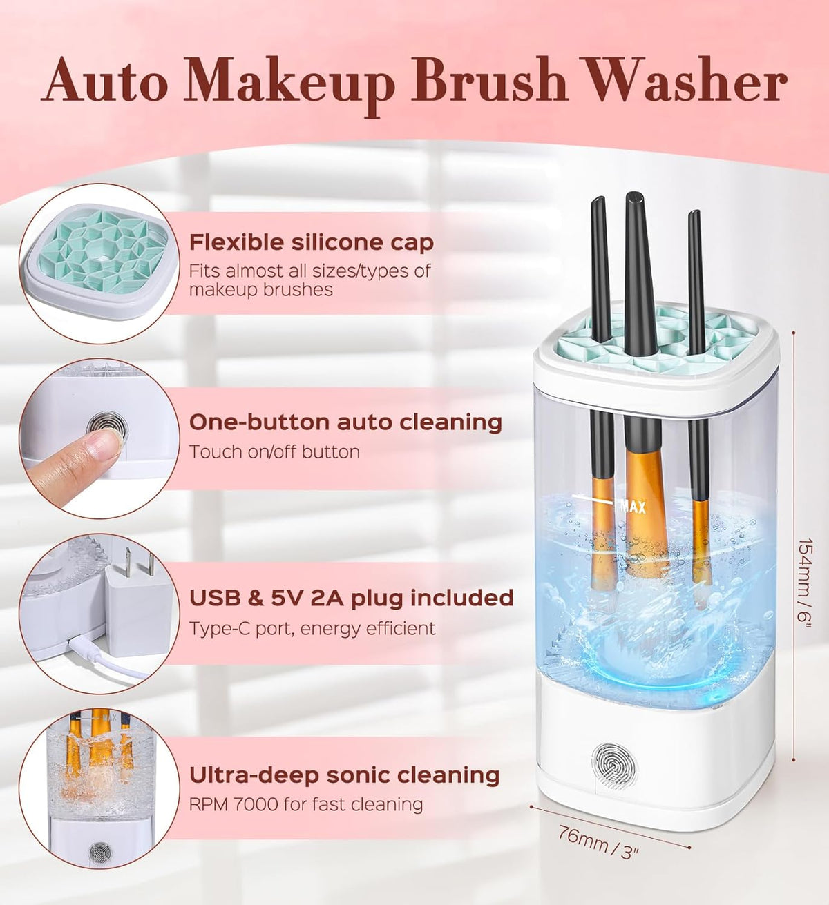 Electric Makeup Brush Cleaner, 7000 RPM Makeup Brush Cleaner Machine, Efficient Automatic Portable