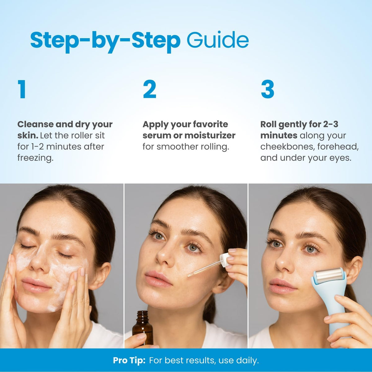 PLANTIFIQUE Facial Ice Roller - Puffiness Cryotherapy Skin Care Massage Tool - Stainless Steel