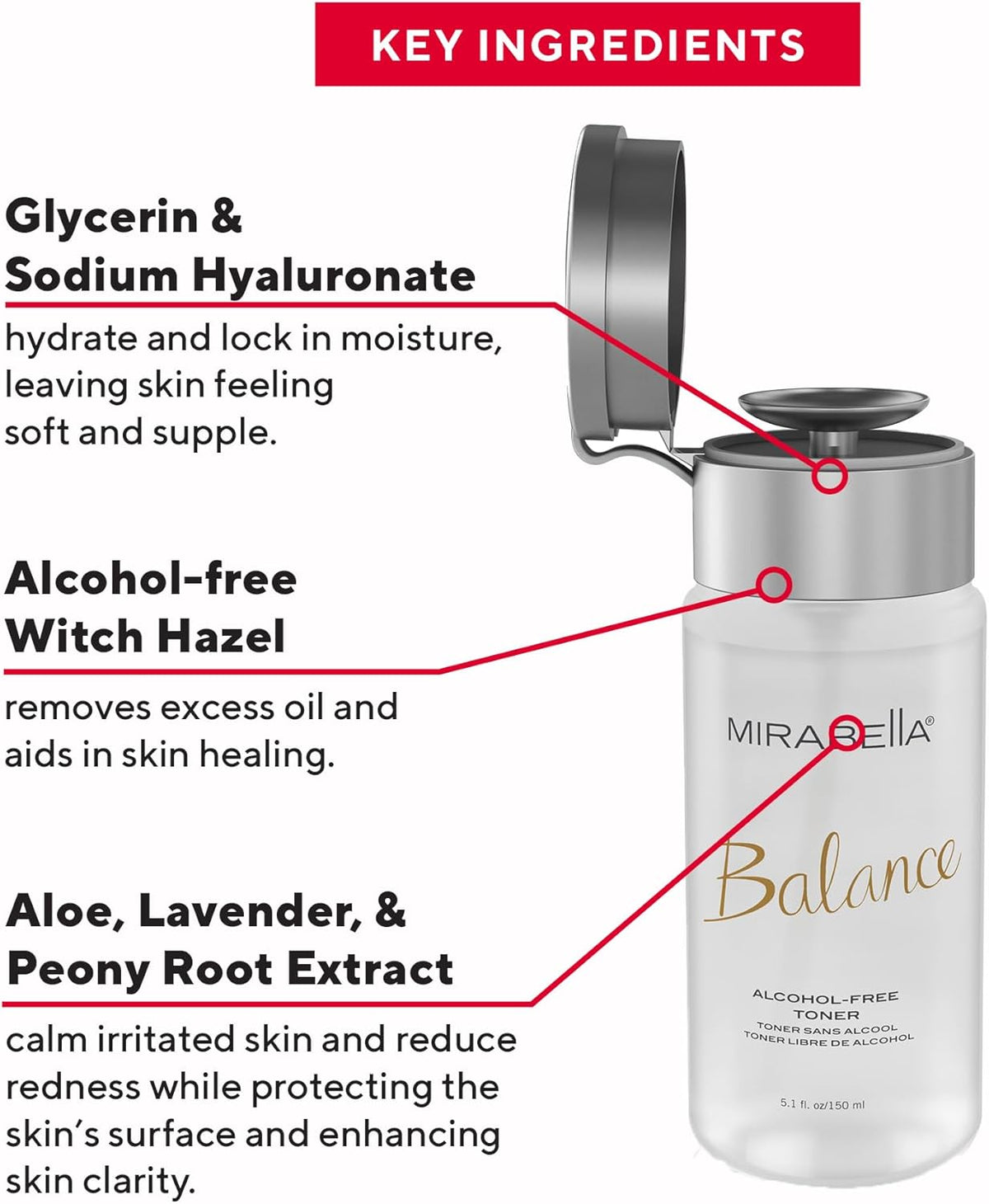 Mirabella Balance Toner for Face, Unscented Alcohol-Free Toner Offers Restorative Hydration &