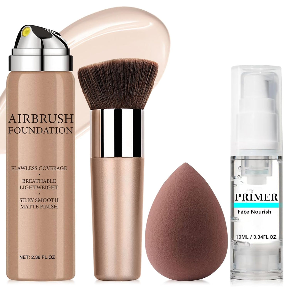 AirBrush Foundation Spray With Primer and Brush, Silky Mist Foundation Spray Makeup, Full Coverage