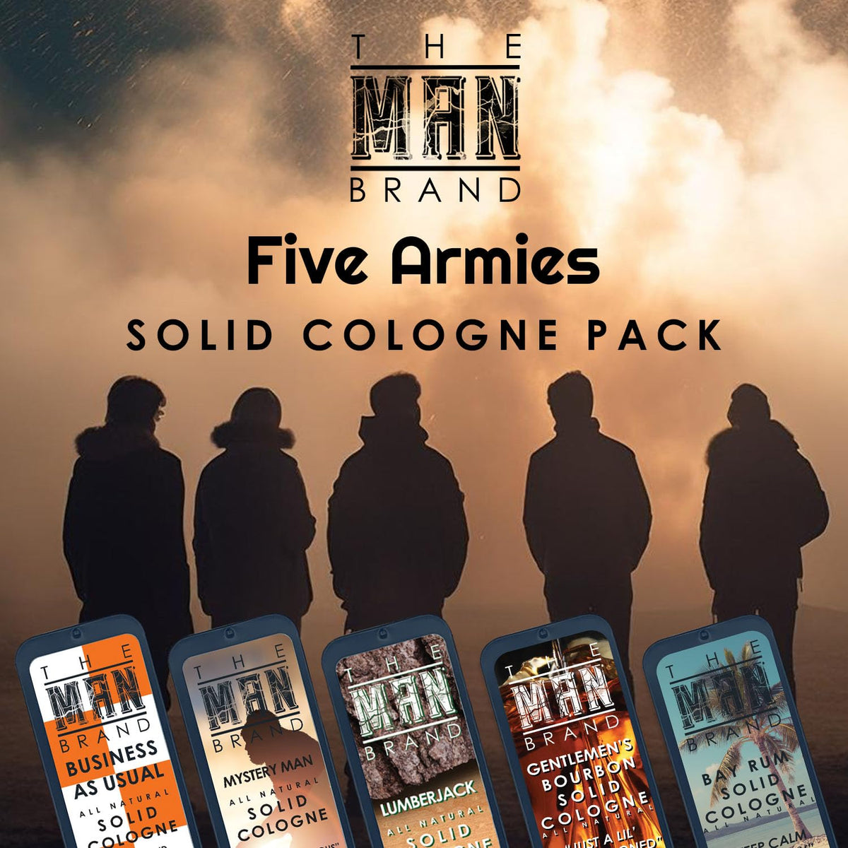 Solid Cologne Set of 5 with Bay Rum Solid Cologne, Bourbon Solid Cologne, Business As Usual