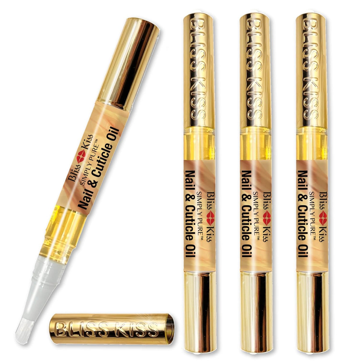 Bliss Kiss | 4 Vanilla Fragrance Nail Oil Cuticle Pens w/Vitamin E & Jojoba⏤Nail Strengthener Nail
