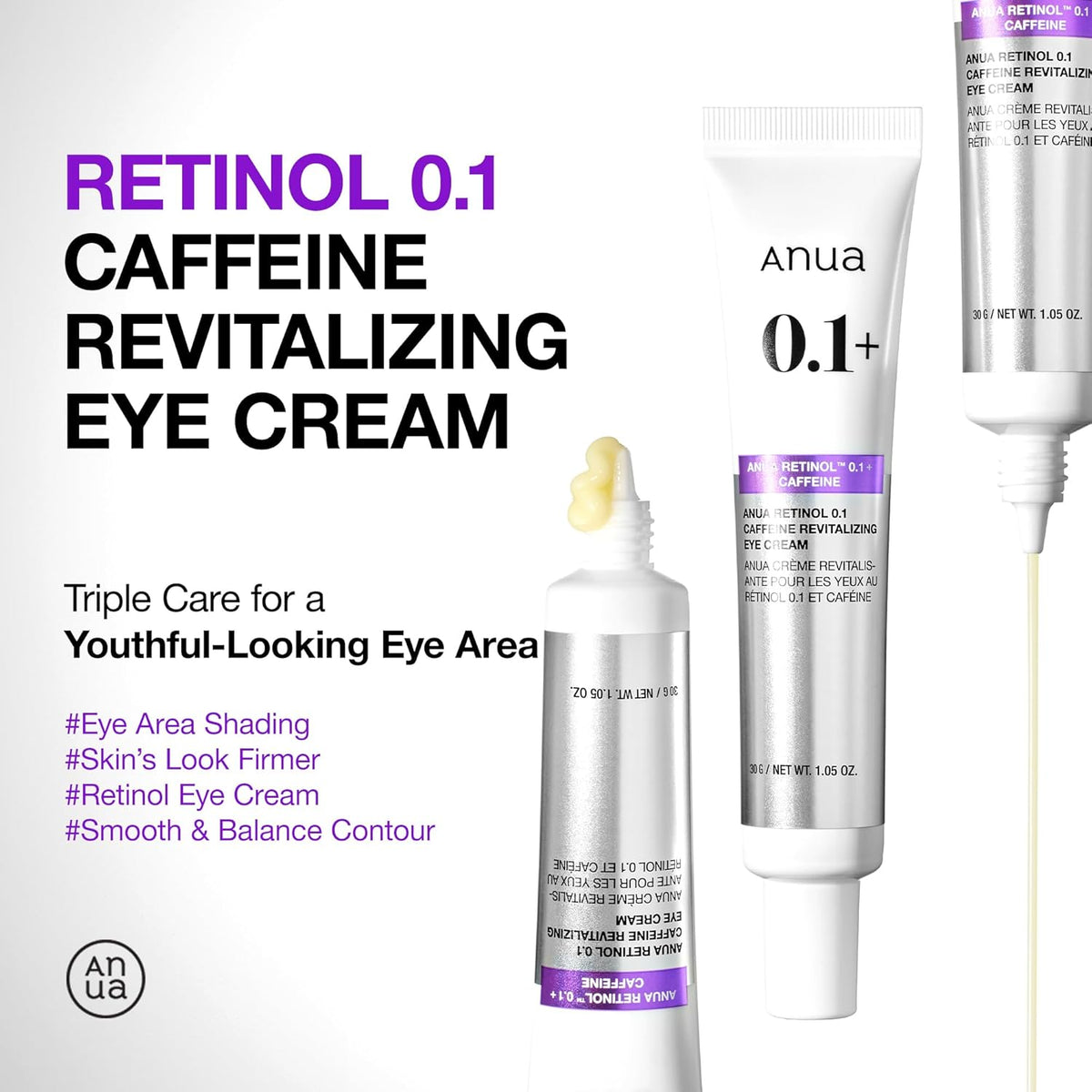 ANUA Retinol 0.1 Caffeine Revitalizing Eye Cream, Under Eye Cream For Hydration, Glow Up Eye