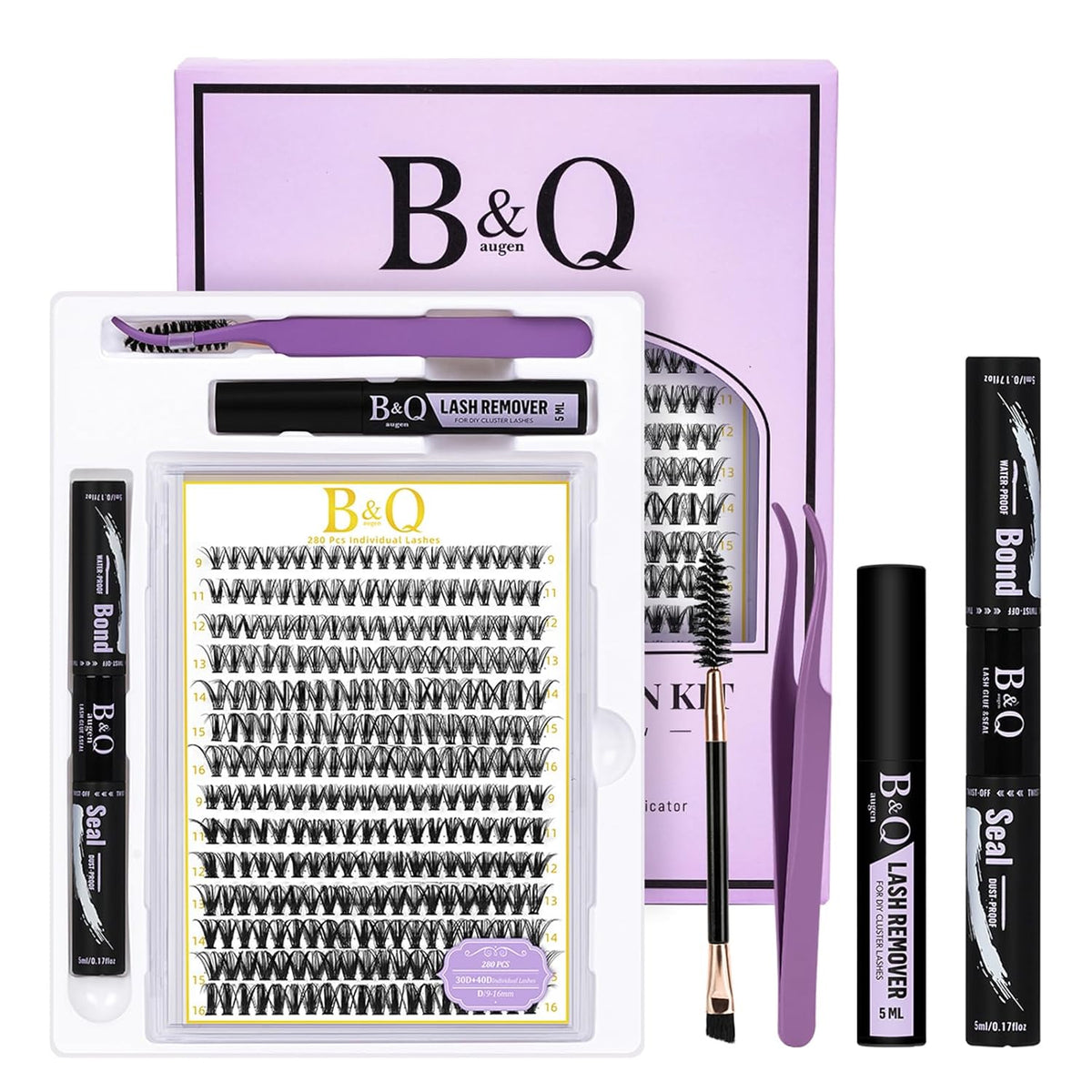 B&Q Lash Clusters Kit 280PCS Eyelash Clusters Kit,30D 40D D 9-16MIX Individual Lash Comfortable