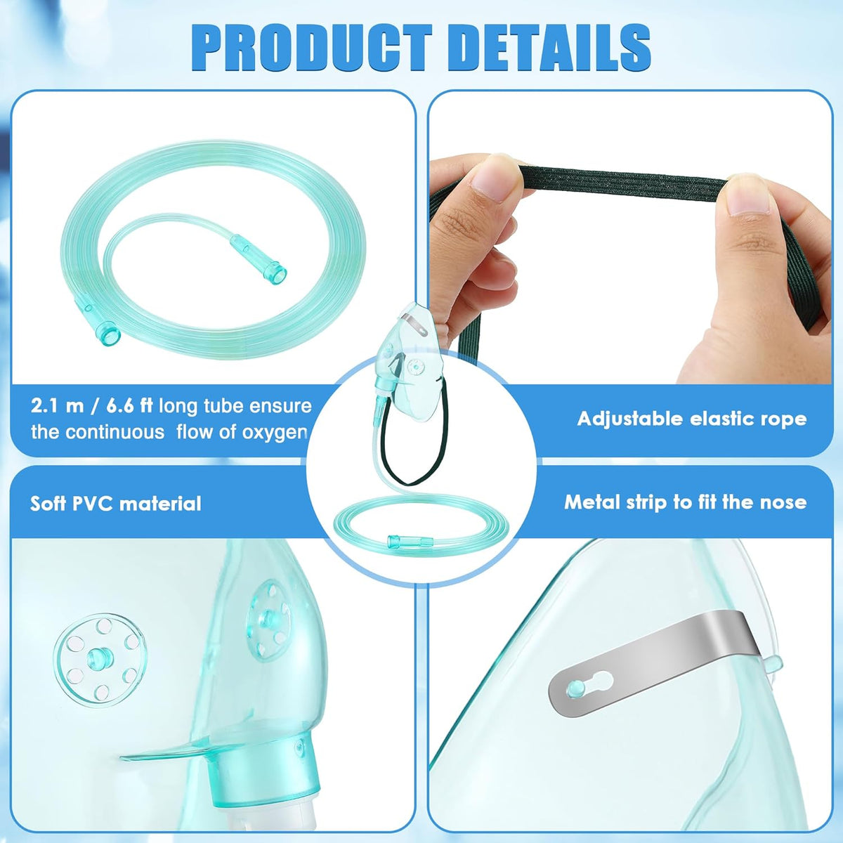 Geiserailie 2PCS L Oxygen Mask with 6.6 Ft Tubing and Adjustable Elastic Strap, Adult Oxygen Mask