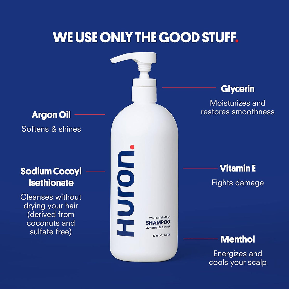 Huron Men's Fresh Scent Daily Shampoo - Keeps Hair Full & Strong - Nourishing Shampoo for Men's