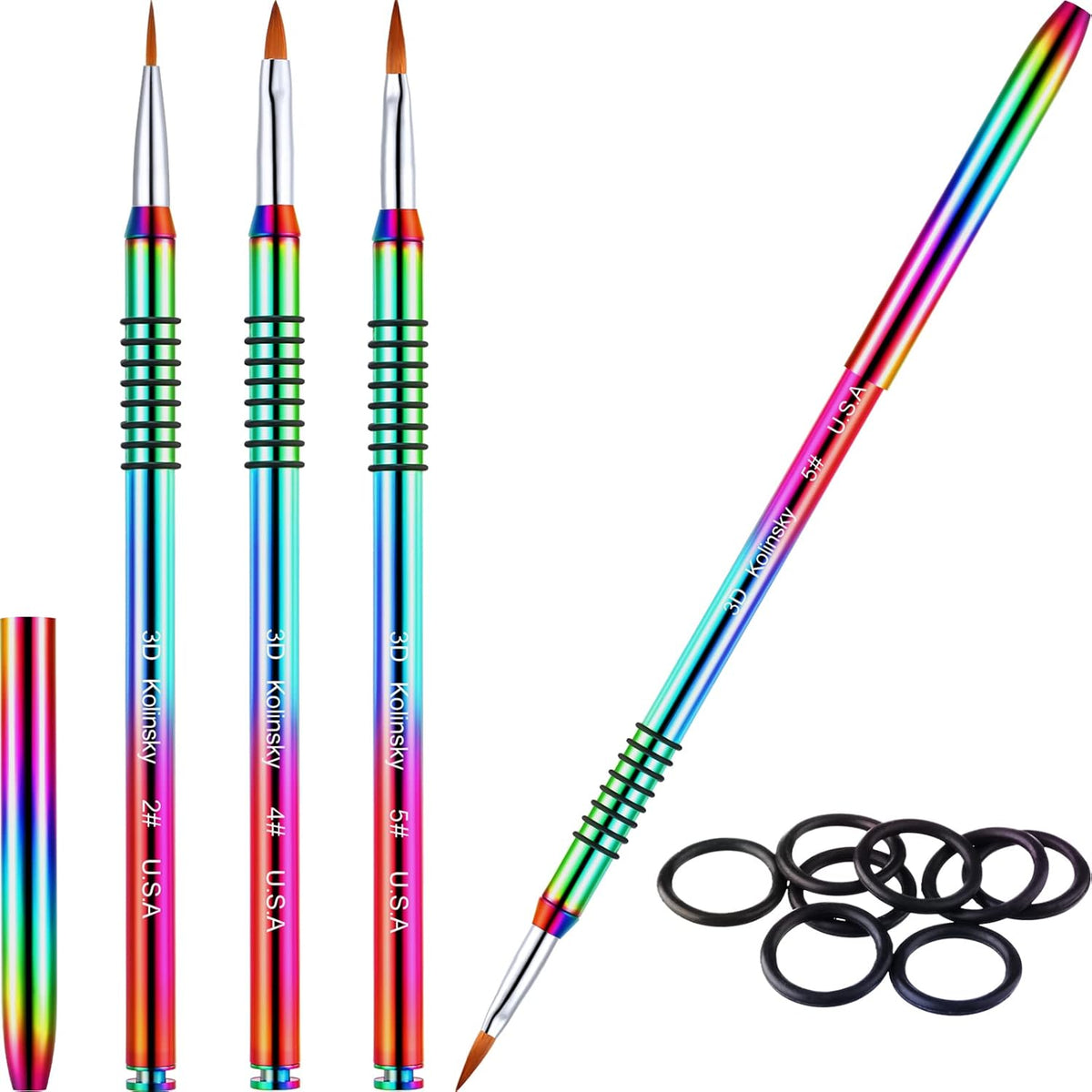Patelai 3 Pcs Kolinsky 3D Nail Art Brush Set for Acrylic Powder Sculpture Nail Art Brush Size 2/4/5