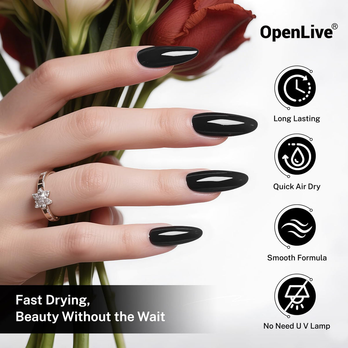 16.5ml Black Nail Polish Large Volume Quick Drying Nail Polish, Fast Drying and Long Lasting Color