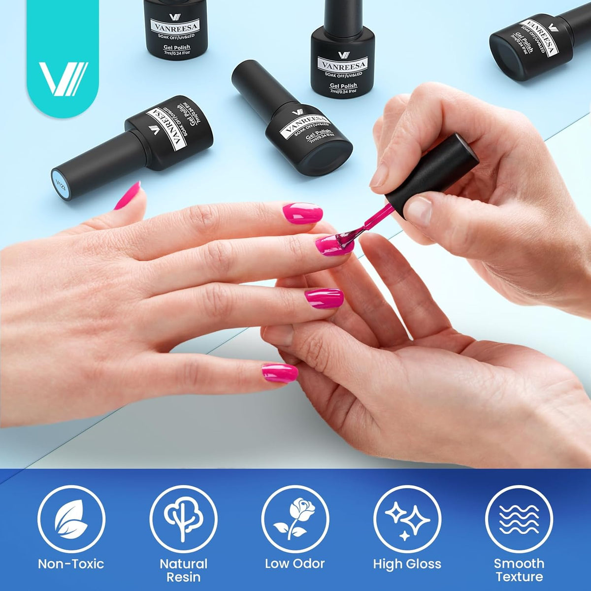 VANREESA 24 Pcs Gel Nail Polish Set, 21 Colors Gel Polish with Base Coat Glossy & Matte Top Coat