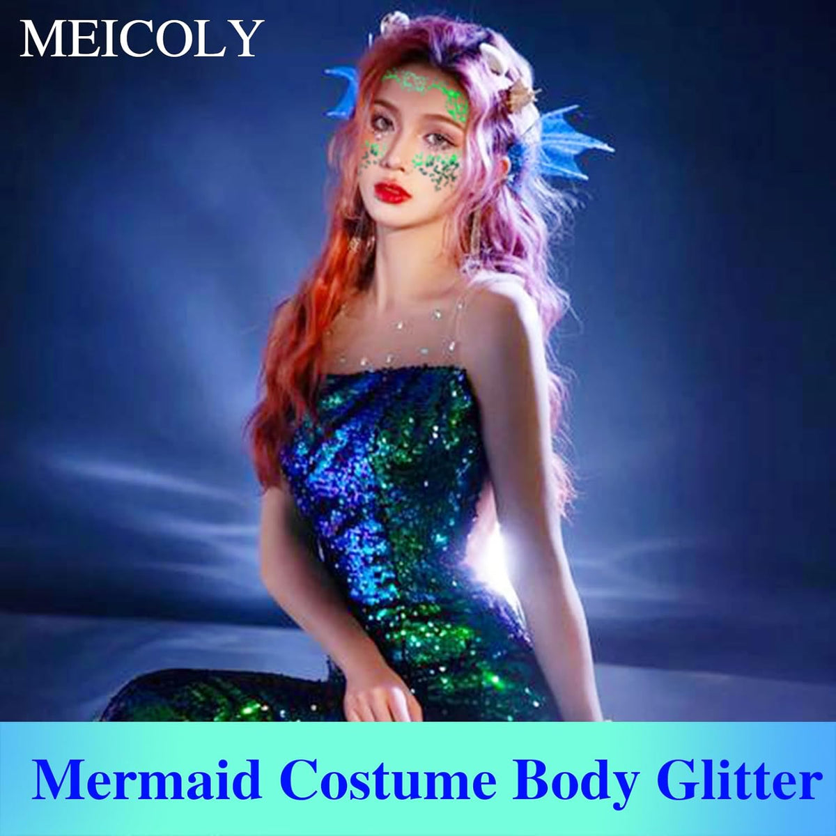 MEICOLY Chameleon Green Face Body Glitter,St Patricks Day Accessories,Color Changing Mermaid Face