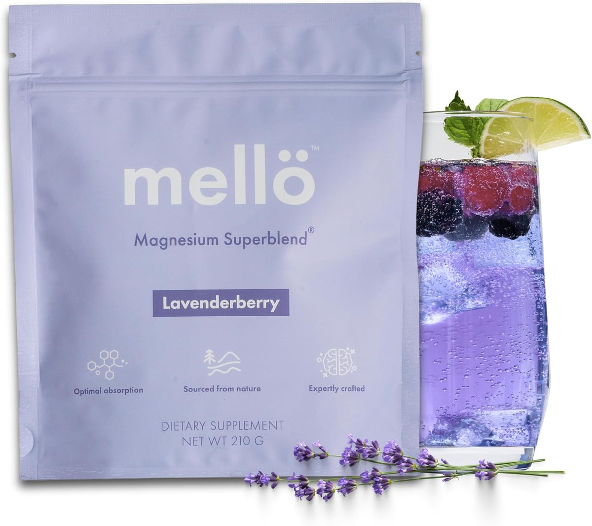 mellö Magnesium Supplement Superblend Powder - Magnesium Glycinate with L-Theanine, GABA, and 70