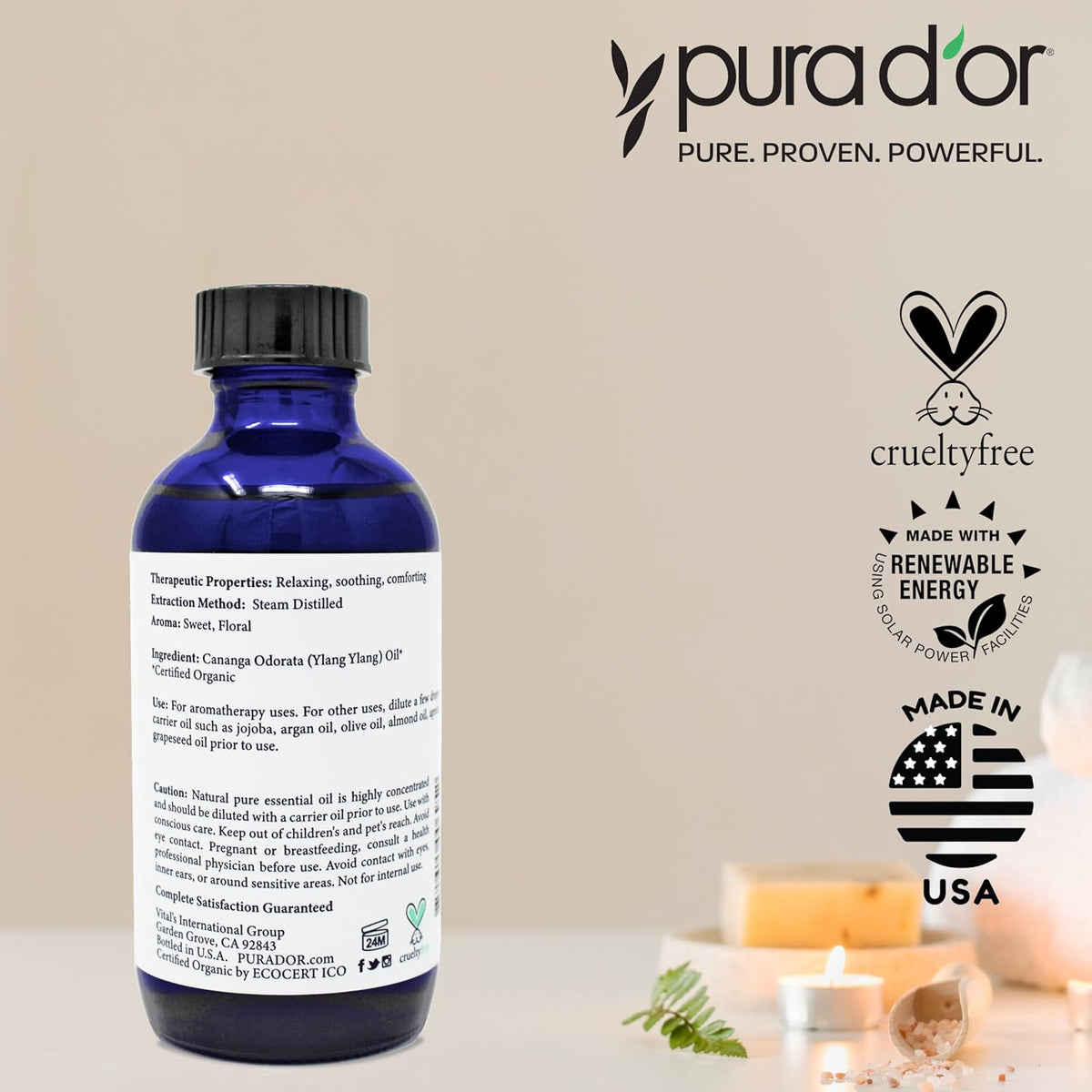 PURA D'OR Organic Ylang Ylang Essential Oil (4oz with Glass Dropper) 100% Pure & Natural