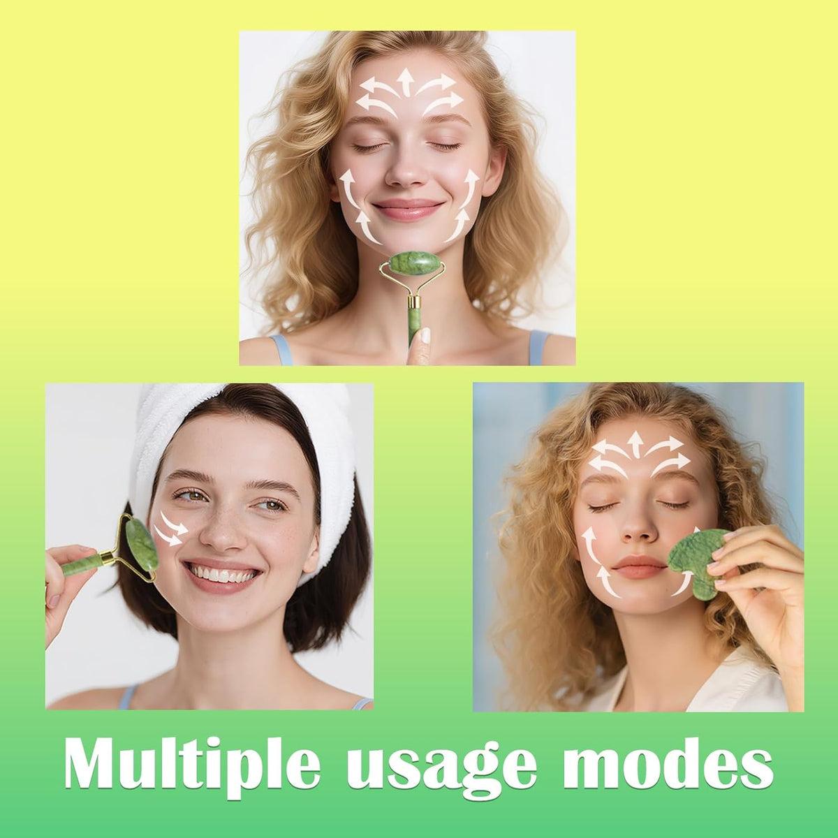 Natural Jade Roller & Gua Sha Set for Face, Facial Massager Tool for Skin Tightening, Anti-Aging