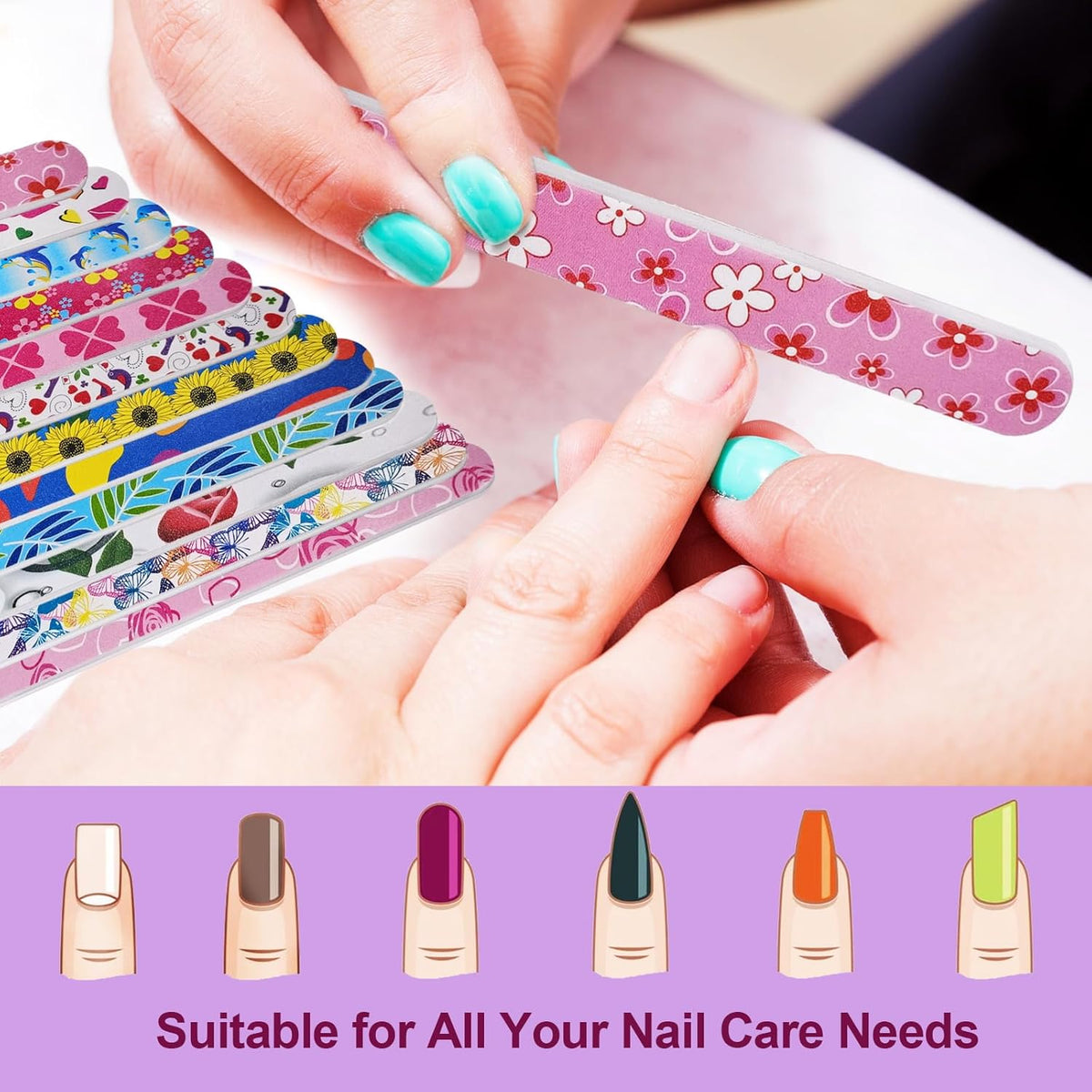 Nail Files (24 Pack), Colorful Emery Board Nail File for Natural Nails Double Sided 180 Grit