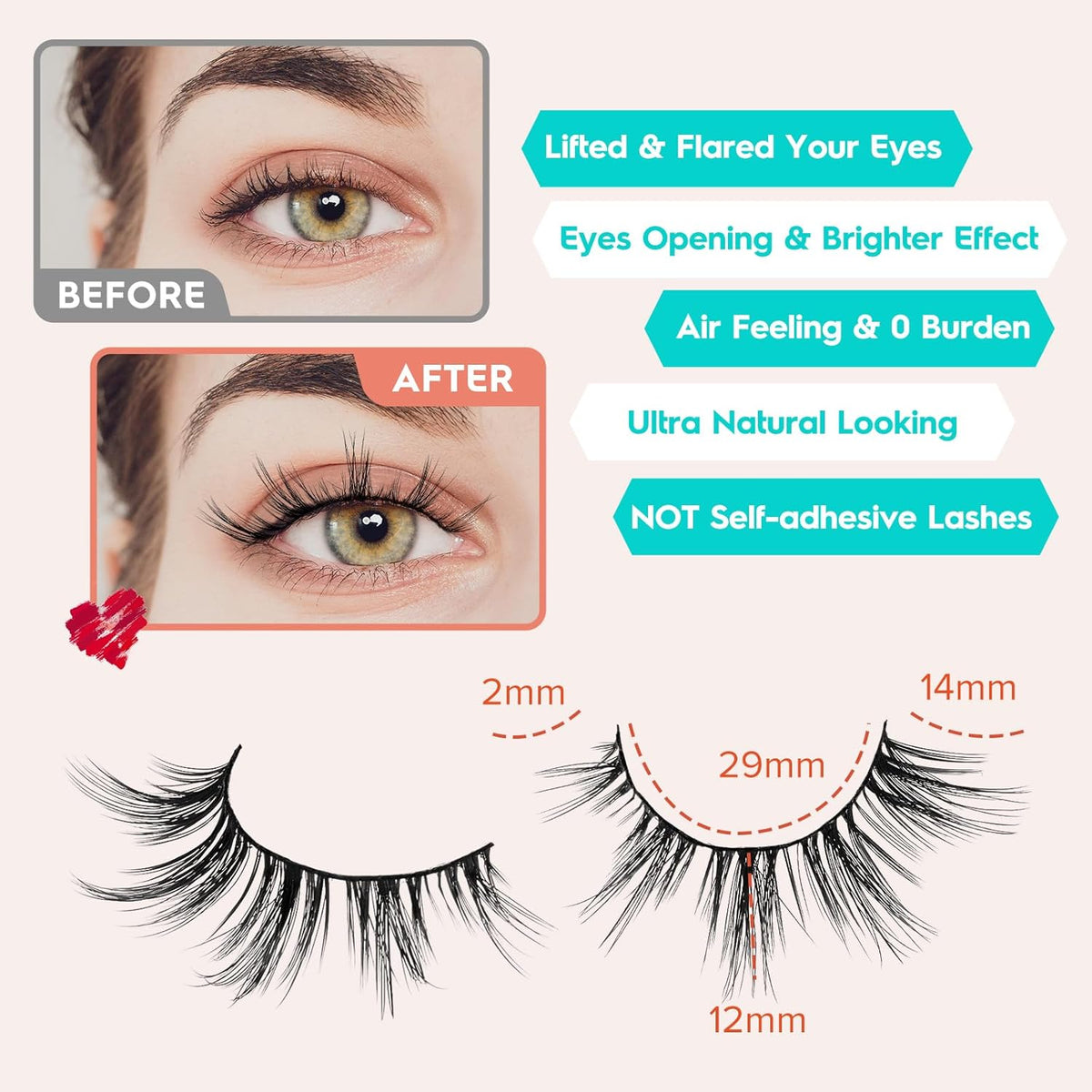 Manga Lashes Wispy 14mm False Eyelashes Natural Look Cat Eye Lashes Strips 0.1mm Thin Band Anime