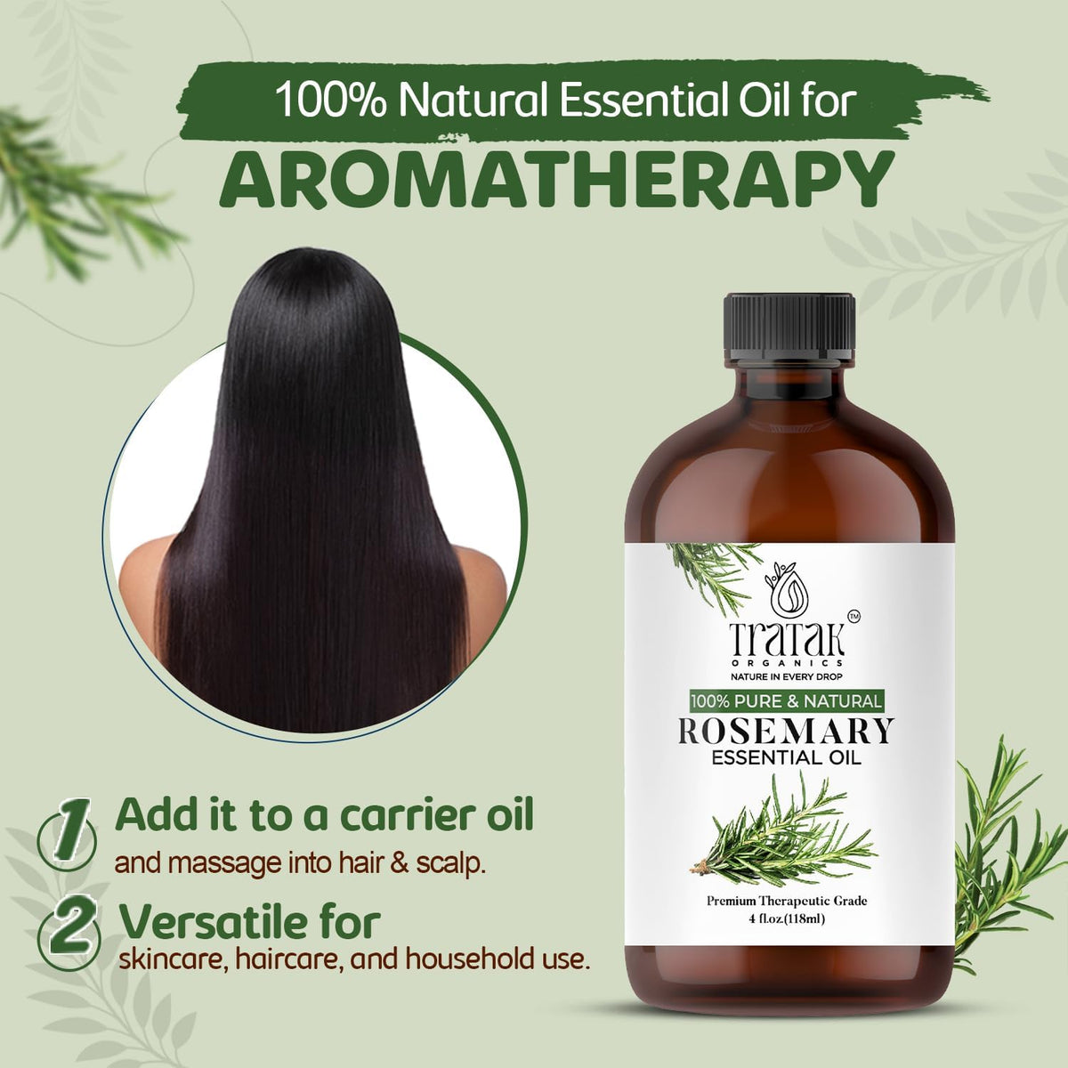 Rosemary Essential Oil 4 Fl Oz - 100% Pure and Natural Oil with Premium Dropper - Premium