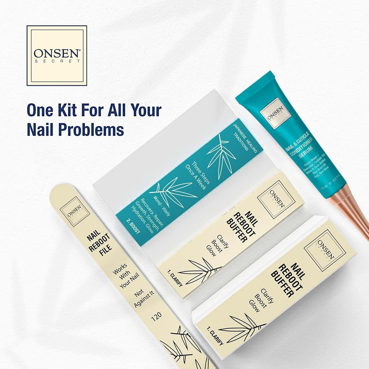 Onsen Secret Nail Care Kit - Japanese Nail Buffer and Shine Kit - Strengthening & Shining