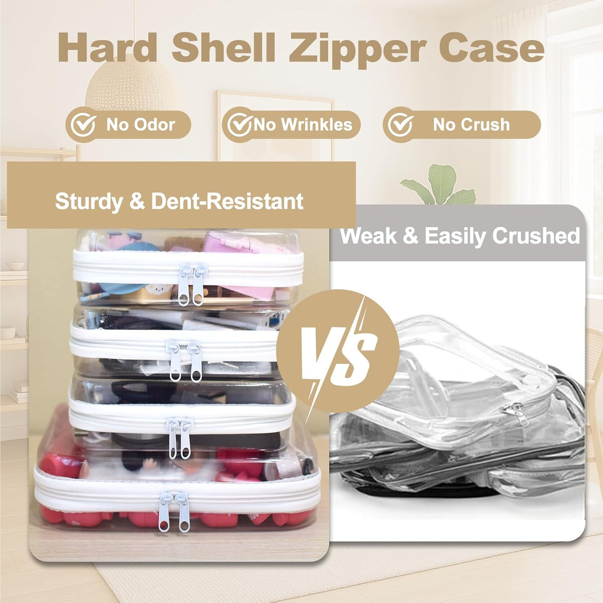 4 pcs Clear Zipper Pouches,Hard Shell Zipper Case, Toiletry Bag for Travel, CLear Diaper Bag