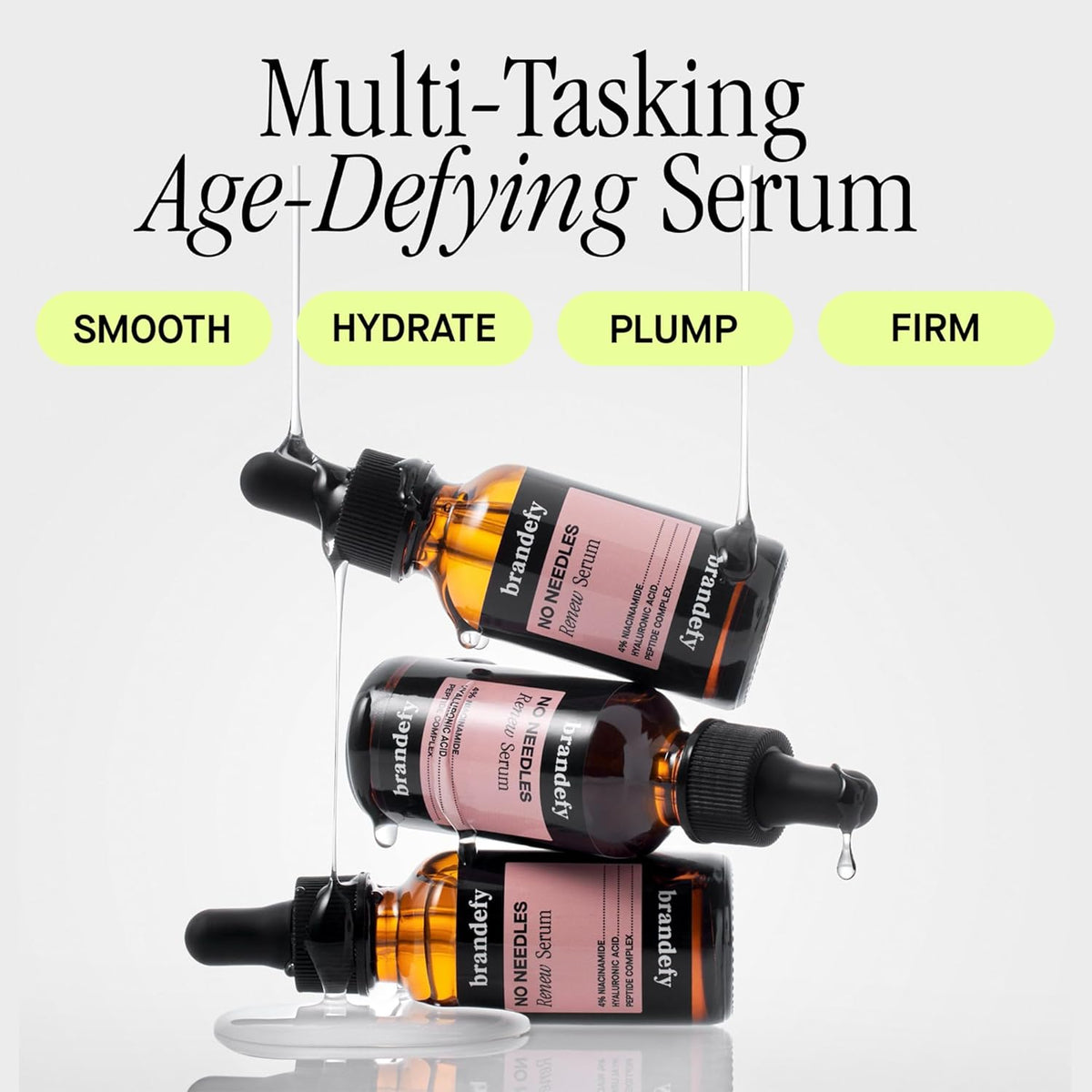 Brandefy No Needles - Niacinamide Serum, Peptides and Hyaluronic Acid. Hydrating & Plumping Serum